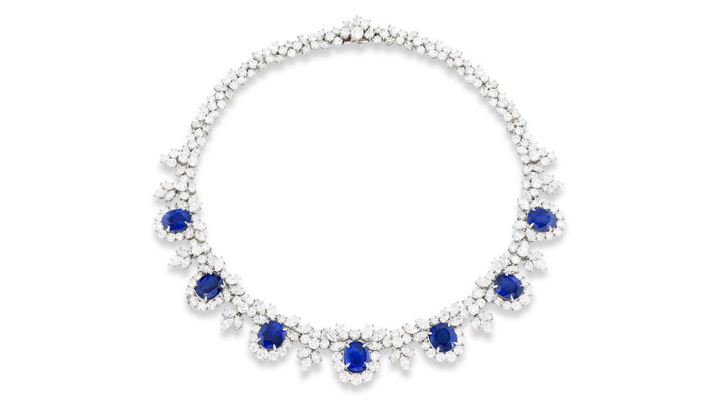 A sapphire and diamond necklace by Harry Winston with a pre-sale estimate of 170,000 to 240,000 CHF ($180,000 to $260,000) Harry Winston sapphire necklace